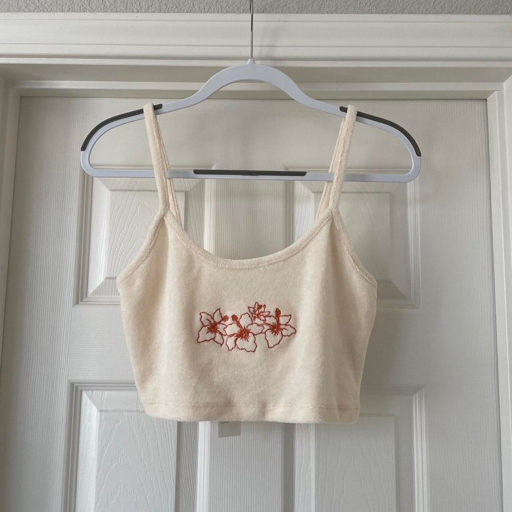 urban outfitters tropical hibiscus flower terrycloth embroidered cami tank